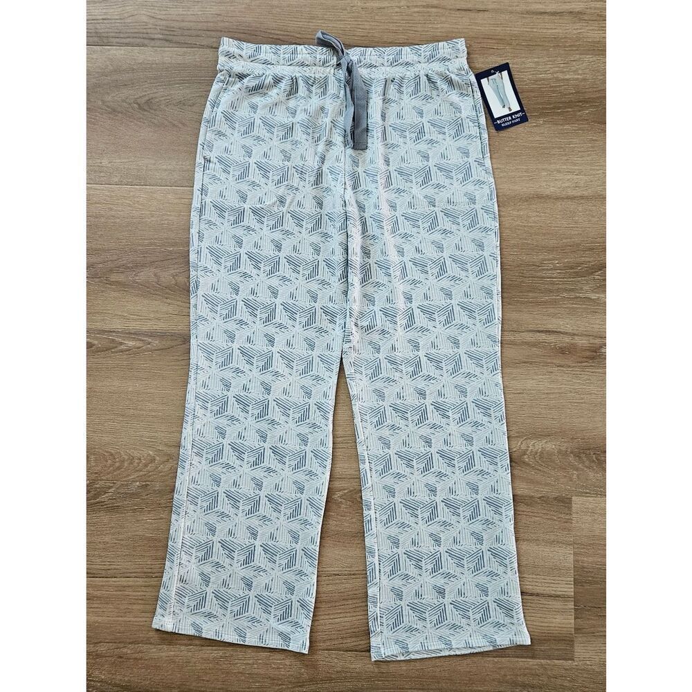 Jaclyn Intimates Butter Knit Soft Gray And White Geometric Sleep Pants Size L